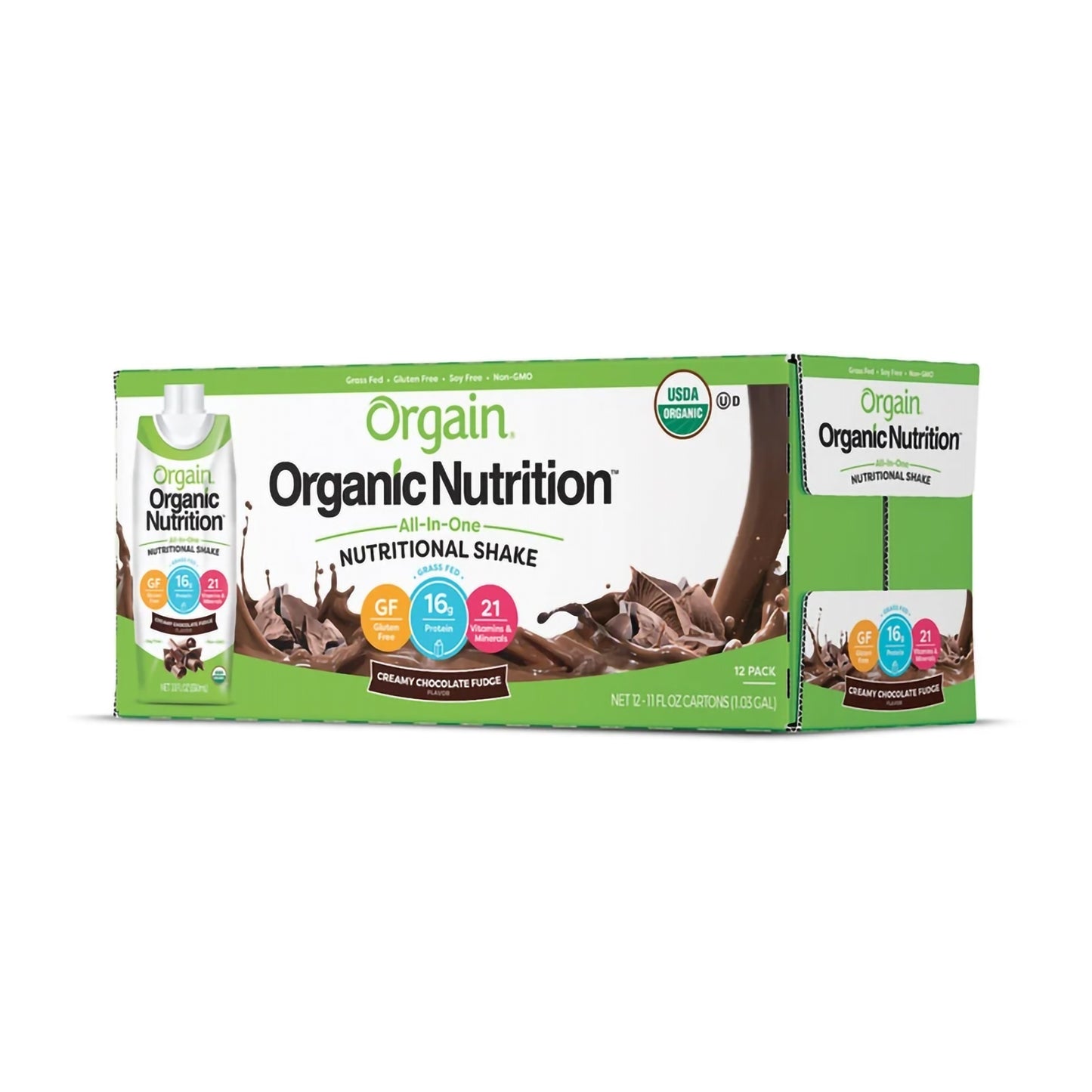 Orgain Organic Nutrition nutritional shake packaging on a white background