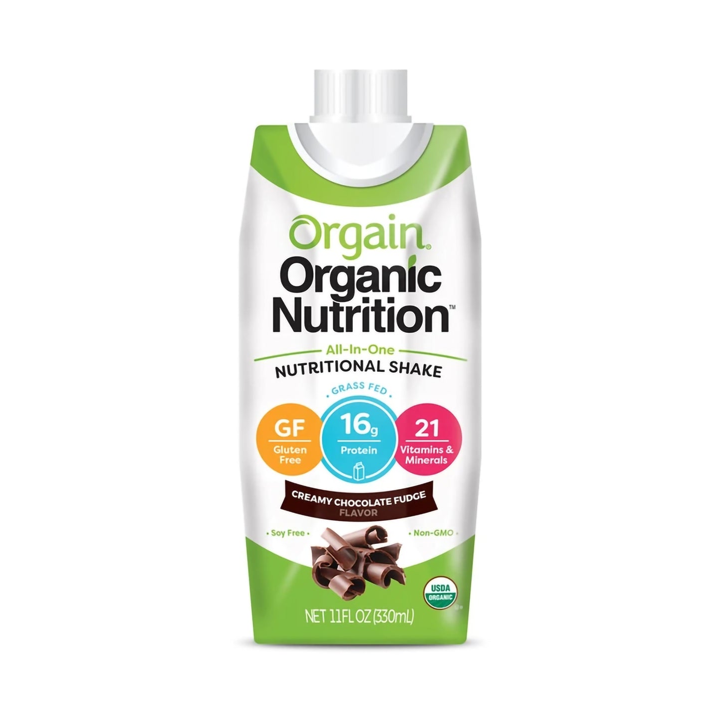 Orgain Organic Nutrition nutritional shake packaging on a white background