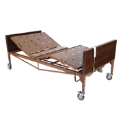 hospital bed with adjustable head and foot sections on a white background