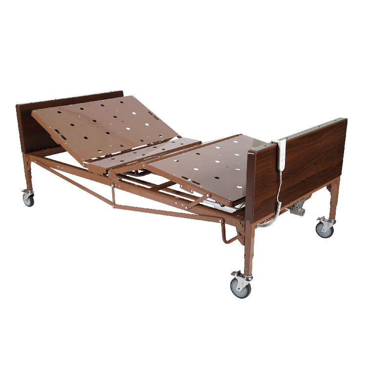 hospital bed with adjustable head and foot sections on a white background