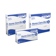 Three boxes of Home Care Bed emergency bed covers arranged on a plain white background. The packaging is white with blue text and blue corner accents, and the front box reads 'Home Care Bed' and 'Full Electric Bed with Emergency Care Cover.
