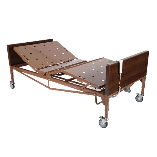 hospital bed with adjustable head and foot sections on a white background