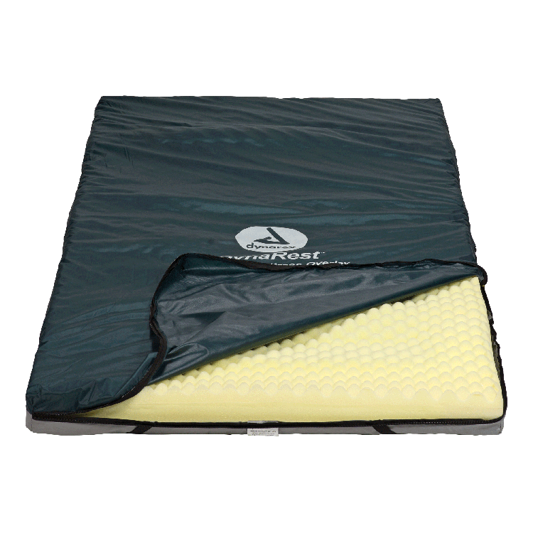 Sleeping pad with black cover and yellow foam on a white background
