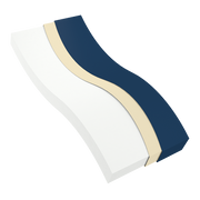 Curved white and blue mattress on a white background