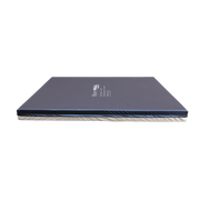 A dark navy blue protective foam pad or mattress topper with a white printed logo, shown from a side angle on a plain white background.