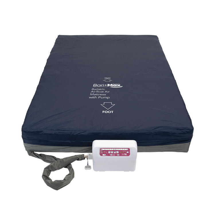 Navy blue air mattress with pump on a white background