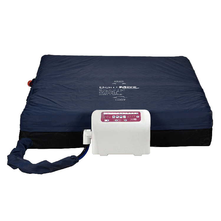 Blue mattress with a white pump on a white background