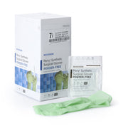 McKesson Perry Synthetic Surgical Gloves packaging with a single glove on a white background