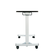 Adjustable height stand with a black top on a white background
