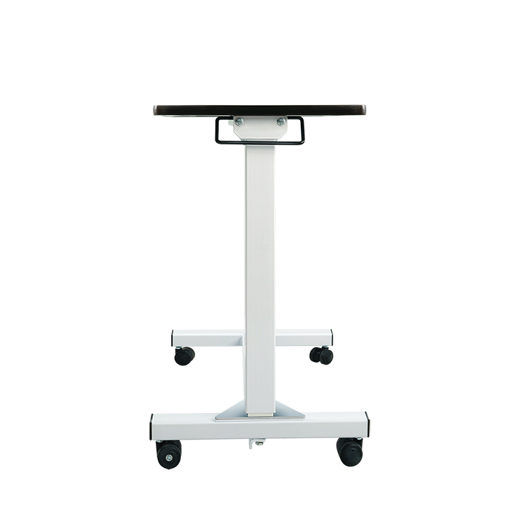 Adjustable height stand with a black top on a white background