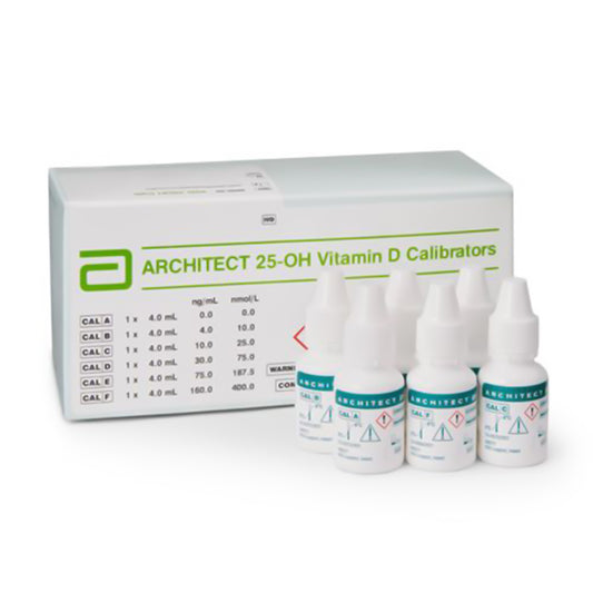 ARCHITECT 25-OH Vitamin D Calibrators packaging with bottles on a white background