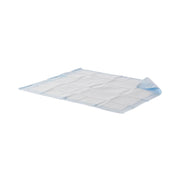 Folded blue and white underpad on a white background