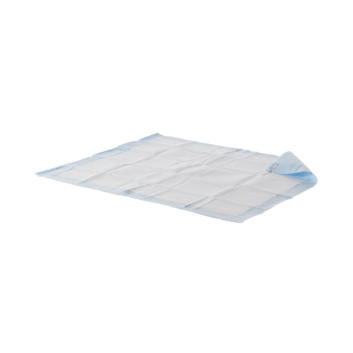 Folded blue and white underpad on a white background