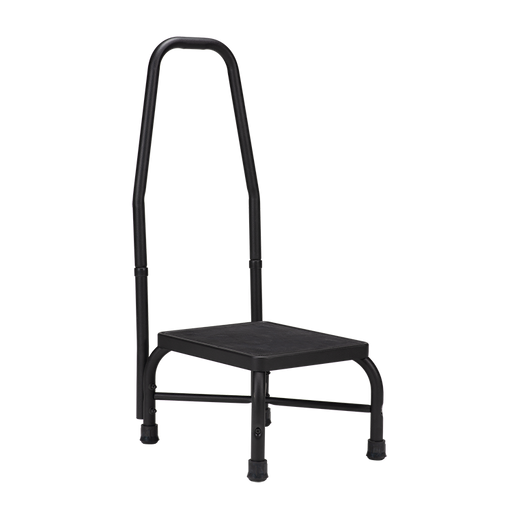 Black metal stool with a handle on a white background