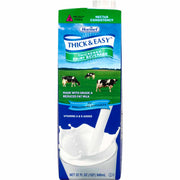 Homel Thick & Easy thickened dairy beverage package with cows in a field on the label.
