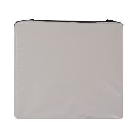 A square light gray zippered pouch or sleeve with a black zipper track along the top edge, shown against a plain white background.