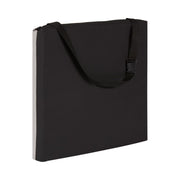 Black cushion with a shoulder strap on a white background