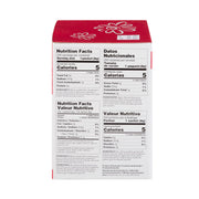 Nutrition facts label on a product packaging with a red top.