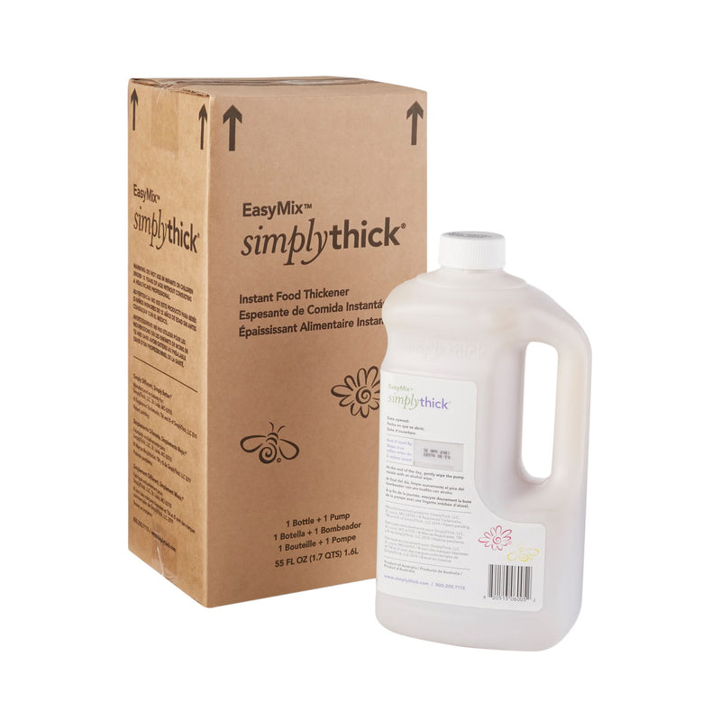 Carton and bottle of EasyMix simply thick food thickener on a white background