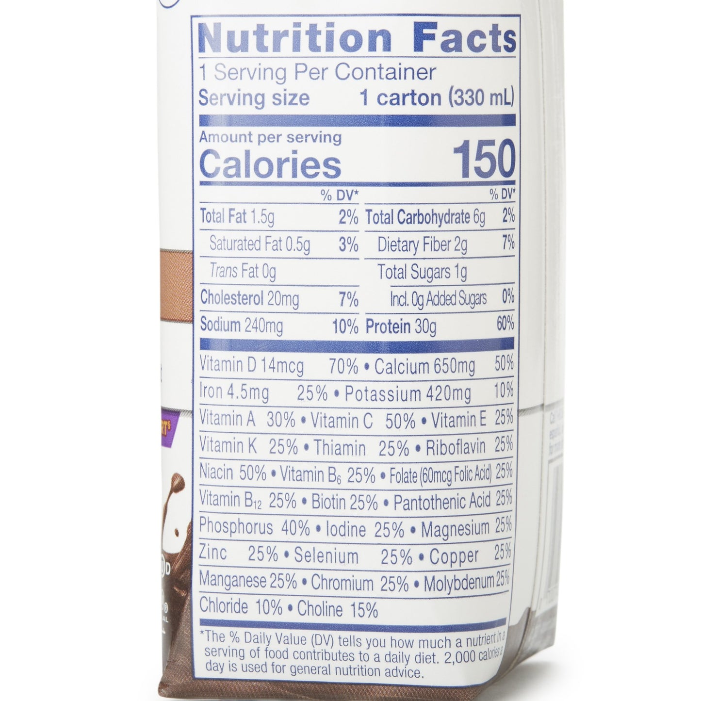 Nutrition facts label on a carton of a product