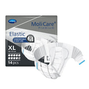 MoliCare Premium Elastic packaging with white elastic bands on a white background