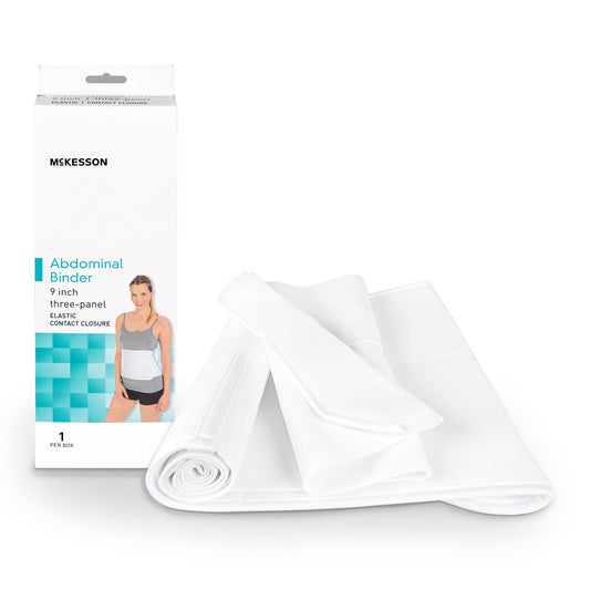 White abdominal binder with Mckesson packaging on a white background