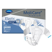 MoliCare Premium Elastic packaging with white care products on a white background
