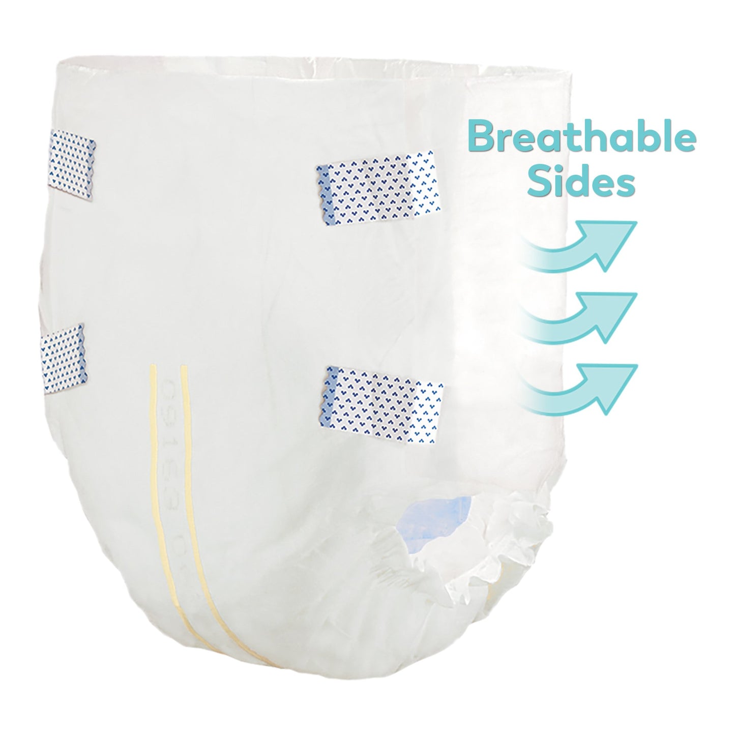 Diaper with breathable sides highlighted on a white background