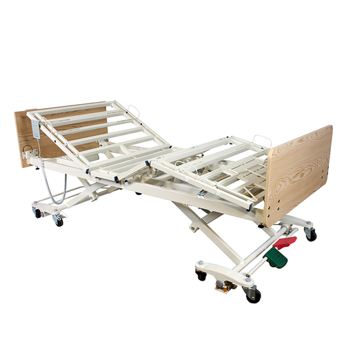 Hospital bed with adjustable features on a white background