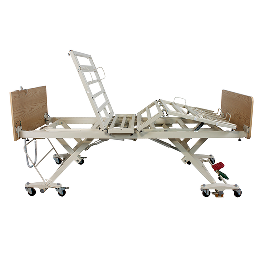 Hospital bed with adjustable features on a white background