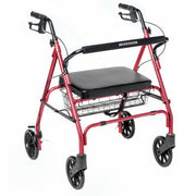 Red walker with a black seat and basket, branded 'Mckesson', on a white background