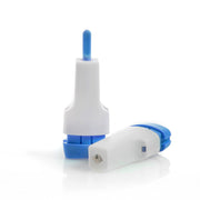 White and blue dental tool on a white background