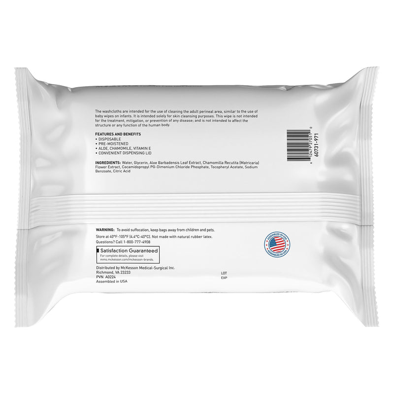 Back view of a package of wipes with text and a barcode on a white background