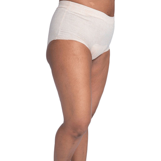 White underwear worn by a person on a white background