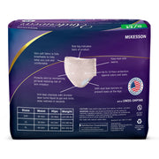 McKesson diaper package with specifications and features on a white background