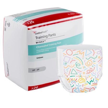 Box of Cardinal Health training pants with a sample diaper displayed in front on a white background