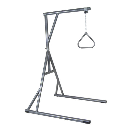 Metal stand with a hanging ring on a white background
