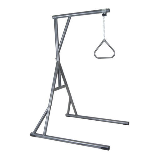 Metal stand with a hanging ring on a white background