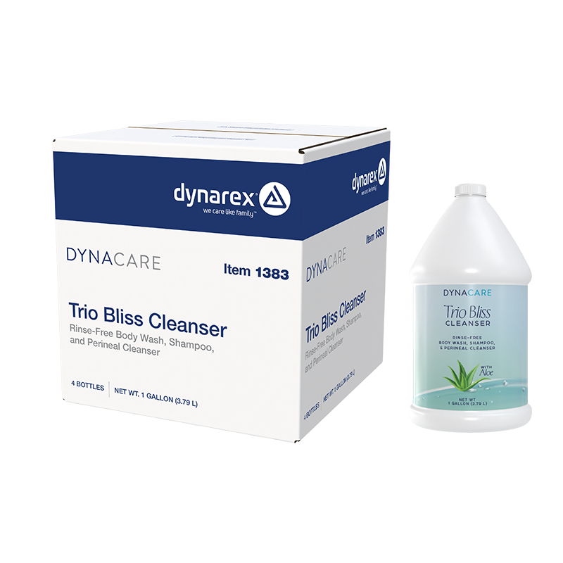 Dynarex Trio Bliss Cleanser packaging and bottle on a white background