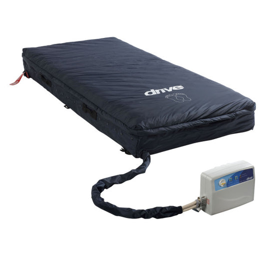 Black inflatable mattress with a control box on a white background