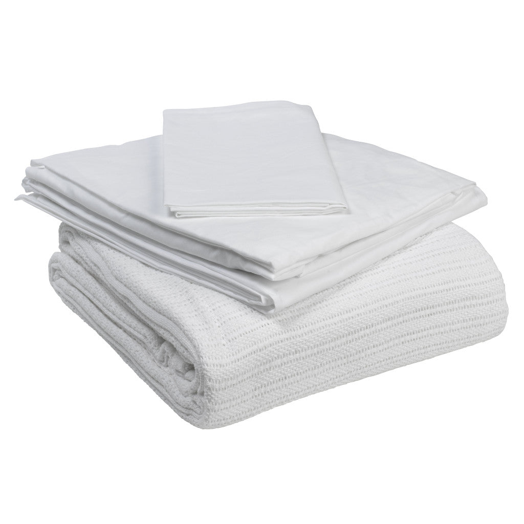 Stack of white folded sheets on a white background
