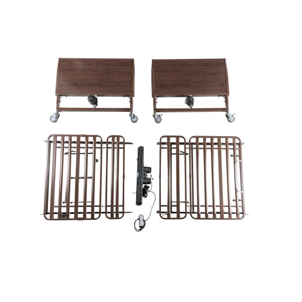 Set of barbecue grilling components including two wooden carts, a control valve, and metal grids on a white background.