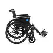 Black wheelchair with a blue logo on a white background