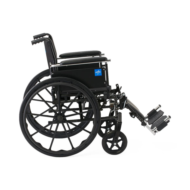 Black wheelchair with a blue logo on a white background