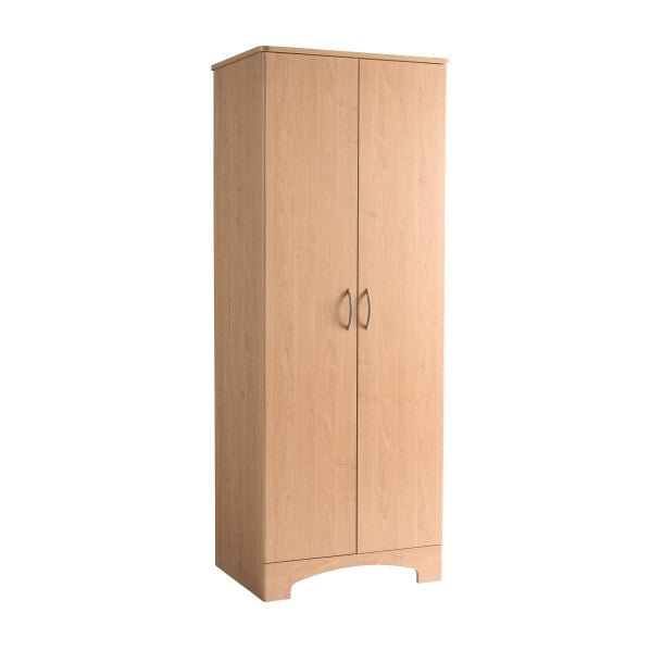 Wooden wardrobe with two doors on a white background