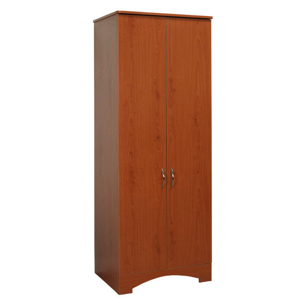 Wooden wardrobe with two doors on a white background