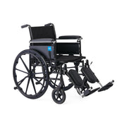 Black wheelchair with armrests and footrests on a white background
