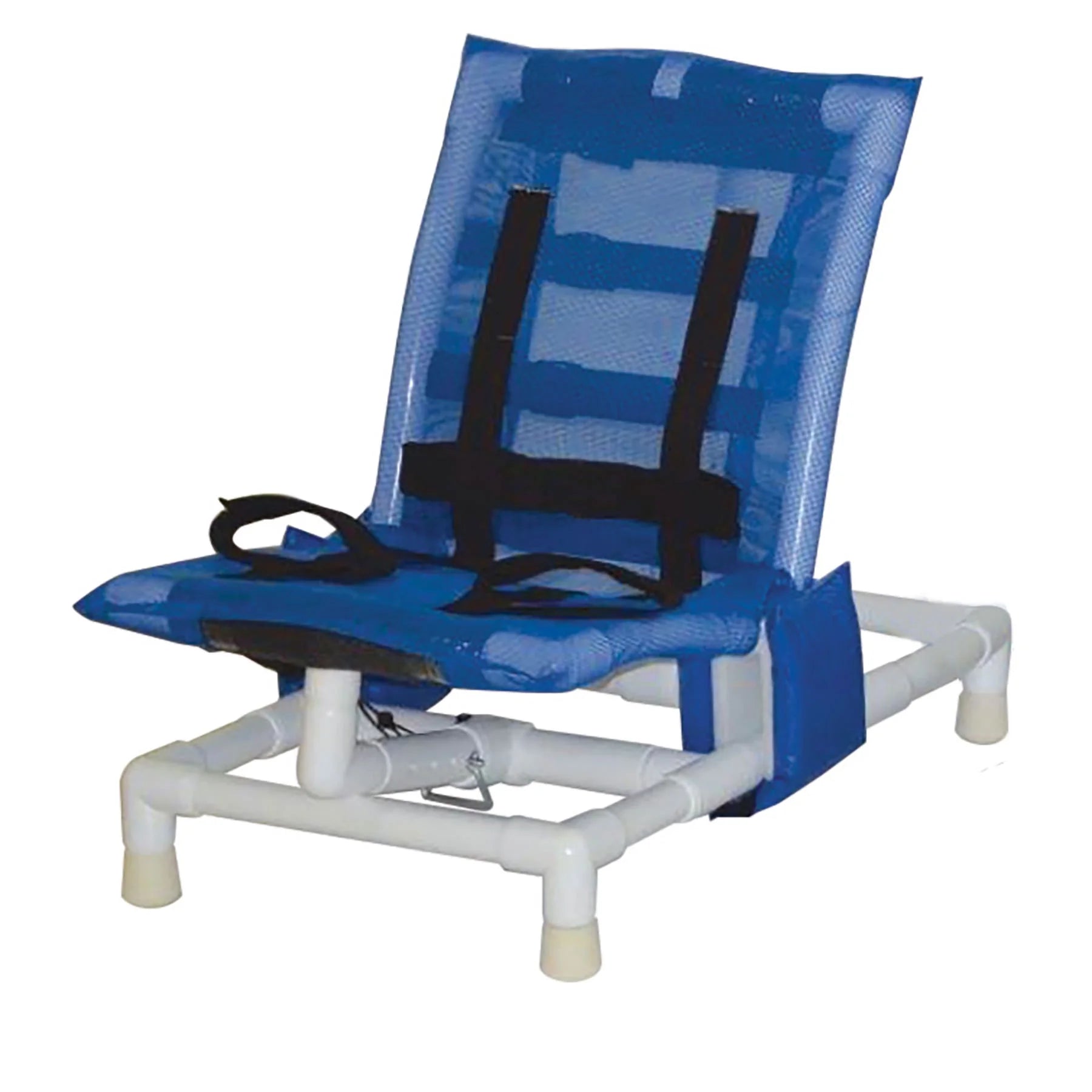 Blue and white inflatable chair with a white background