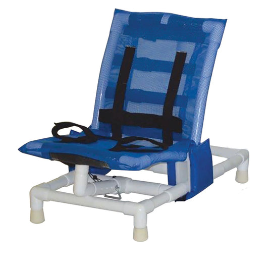 Blue and white inflatable chair with a white background