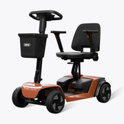 Mobility scooter with a brown base and black seat on a white background